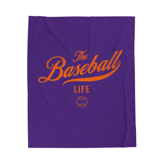 Velveteen Plush Blanket_Purple with Orange Print