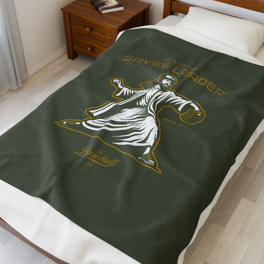 Velveteen Plush Blanket_All-Time Saves Leader_Military Green