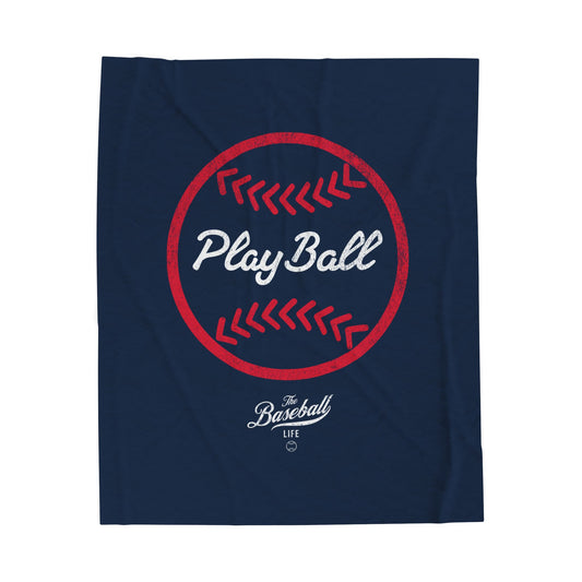 Velveteen Plush Blanket_Play Ball Graphic Baseball_Navy