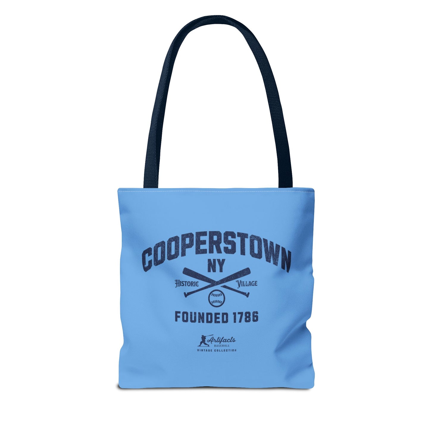 Cooperstown, NY Tote Bag_Carolina Blue w Navy Print