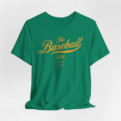The Baseball Life Classic Script T-Shirt_Yellow Gold Print