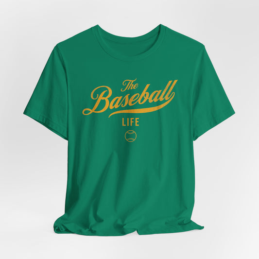 The Baseball Life Classic Script T-Shirt_Yellow Gold Print