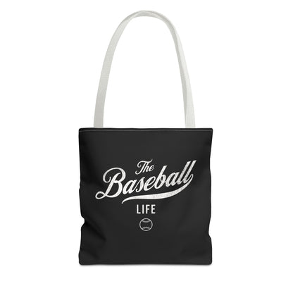 The Baseball Life Tote Bag_Black w White Print