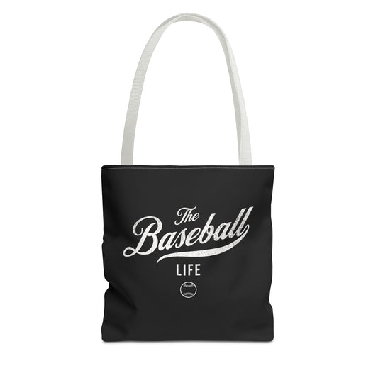 The Baseball Life Tote Bag_Black w White Print