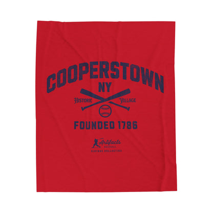 Velveteen Plush Blanket_Artifacts Baseball Collection_Cooperstown NY_Red