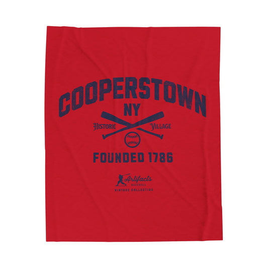 Velveteen Plush Blanket_Artifacts Baseball Collection_Cooperstown NY_Red