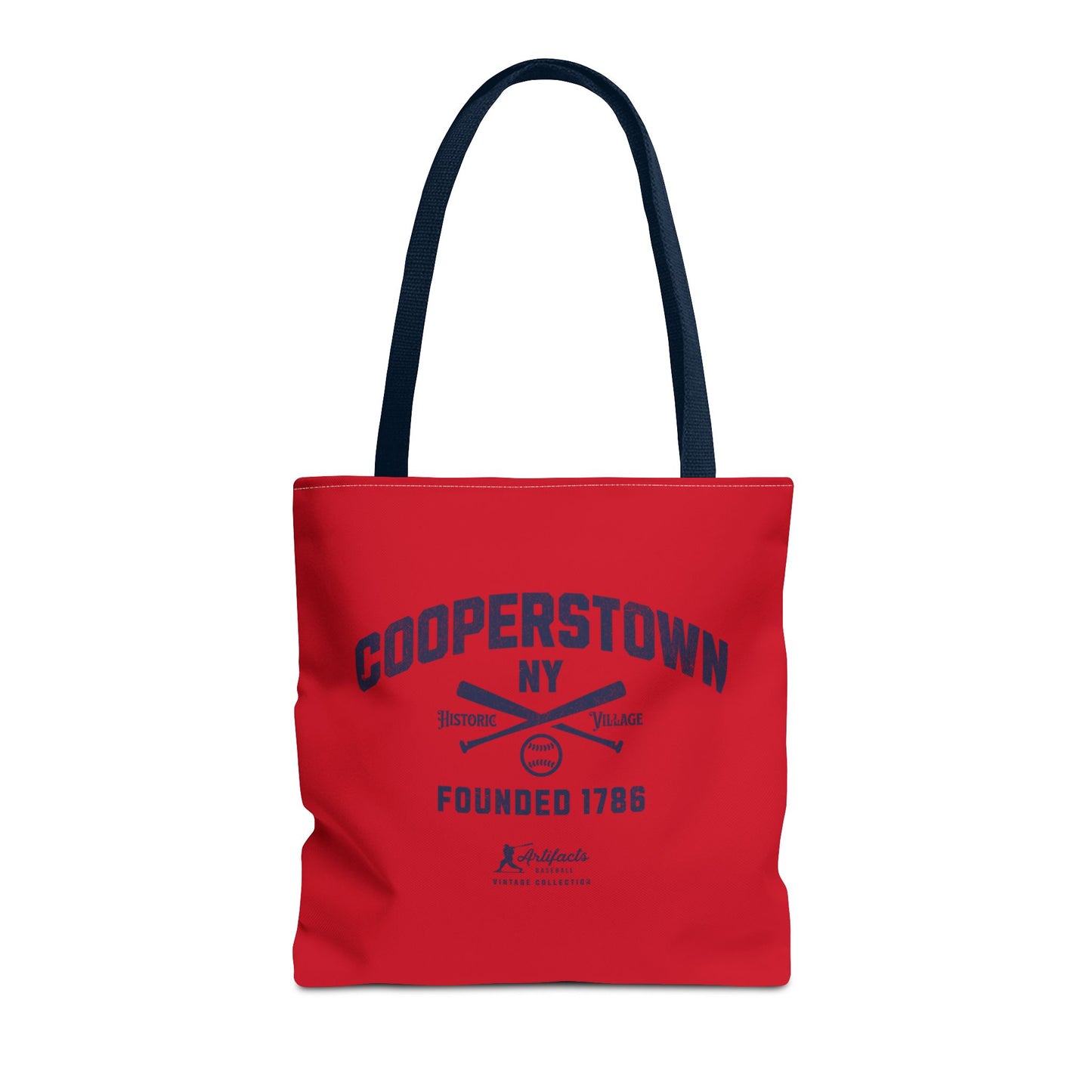 Cooperstown, NY Tote Bag_Red w Navy Print