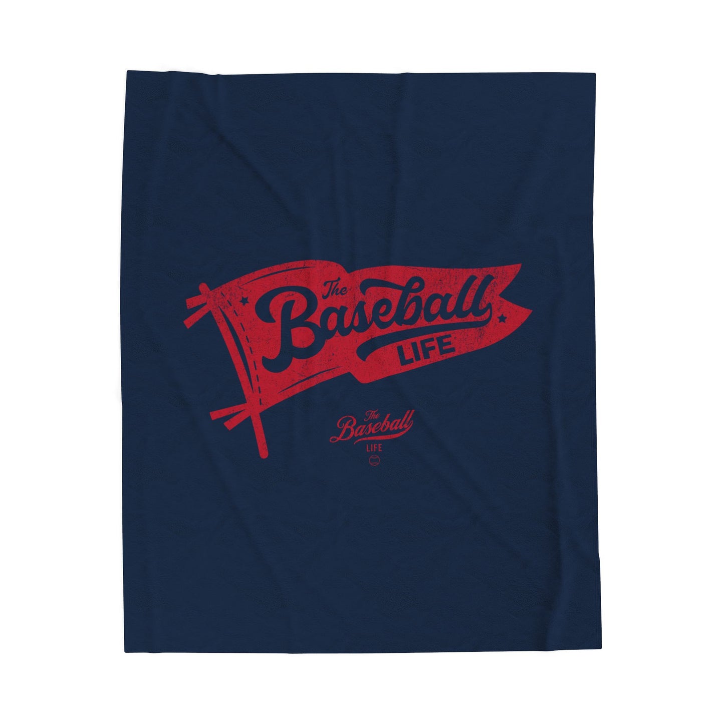Velveteen Plush Blanket_Classic Pennant Red Print_Navy