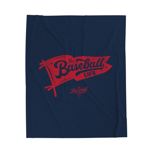 Velveteen Plush Blanket_Classic Pennant Red Print_Navy