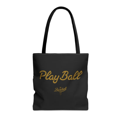 Play Ball Tote Bag_Black with Old Gold Print