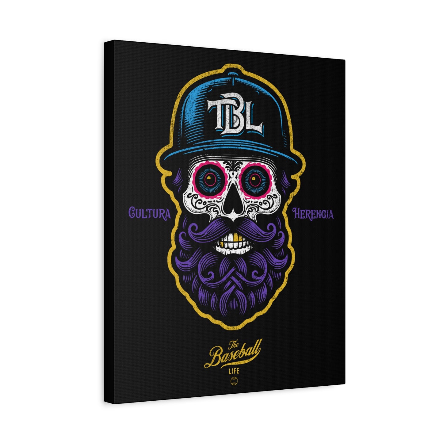 Beisbol Sugar Skull Series_Player 2 Wall Art Canvas_Black