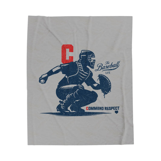 Velveteen Plush Blanket_Catcher_Command Respect_Light Gray