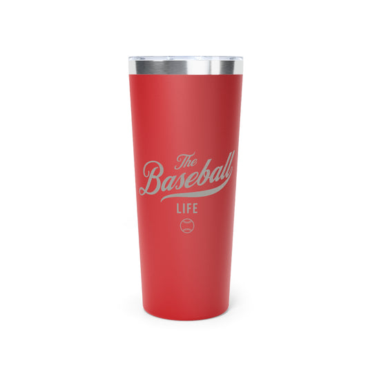 The Baseball Life 22oz Insulated Travel Tumbler_Red w Silver Gray Print