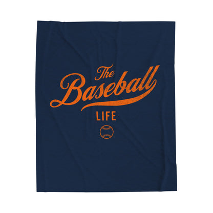 Velveteen Plush Blanket_Navy Blue with Orange Print