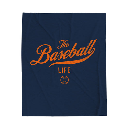 Velveteen Plush Blanket_Navy Blue with Orange Print