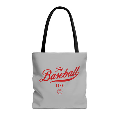 The Baseball Life Tote Bag_Gray w Red Print