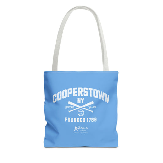 Cooperstown, NY Tote Bag_Carolina Blue w White Print