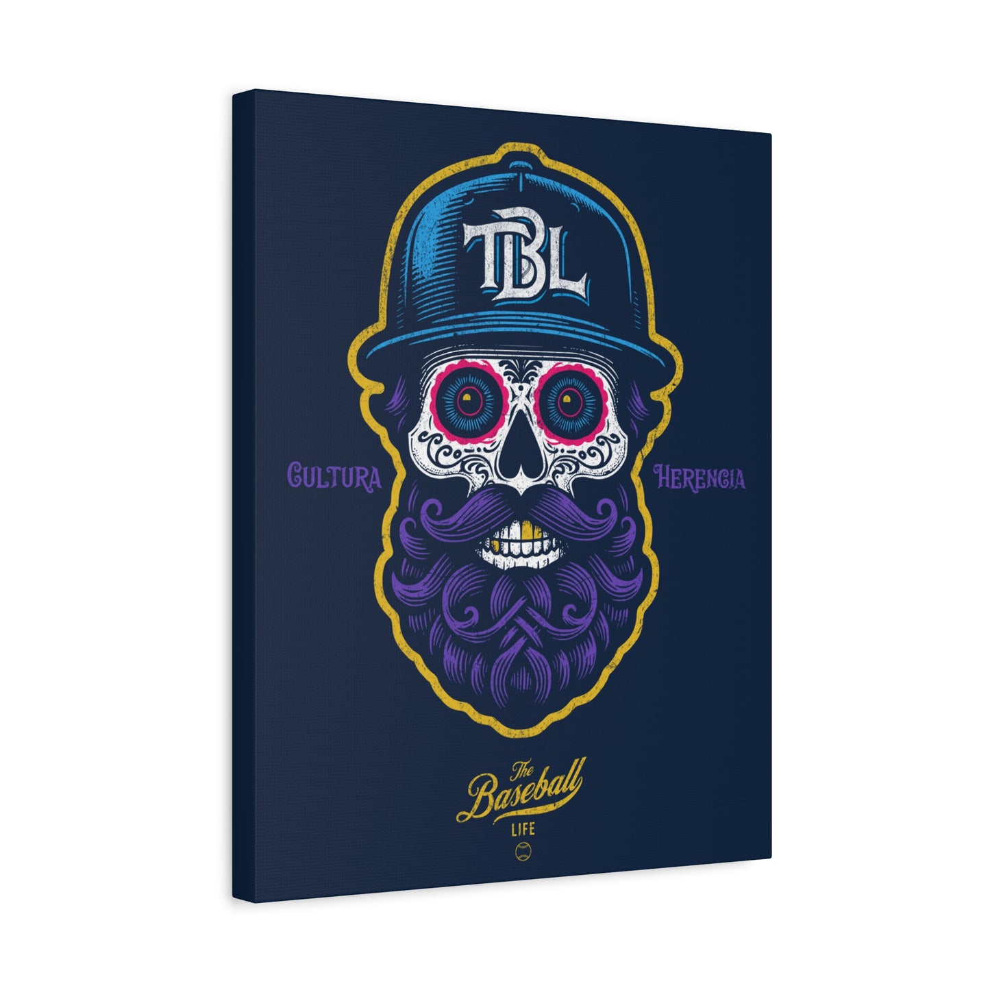Beisbol Sugar Skull Series_Player 2 Wall Art Canvas_Navy