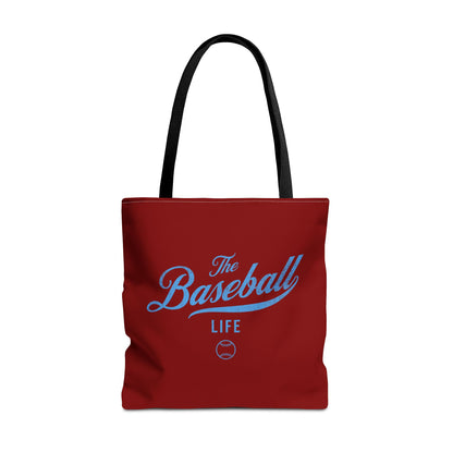 The Baseball Life Tote Bag_Maroon w Carolina Blue Print