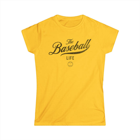 The Baseball Life Classic Script Tee_Women's_Black Print