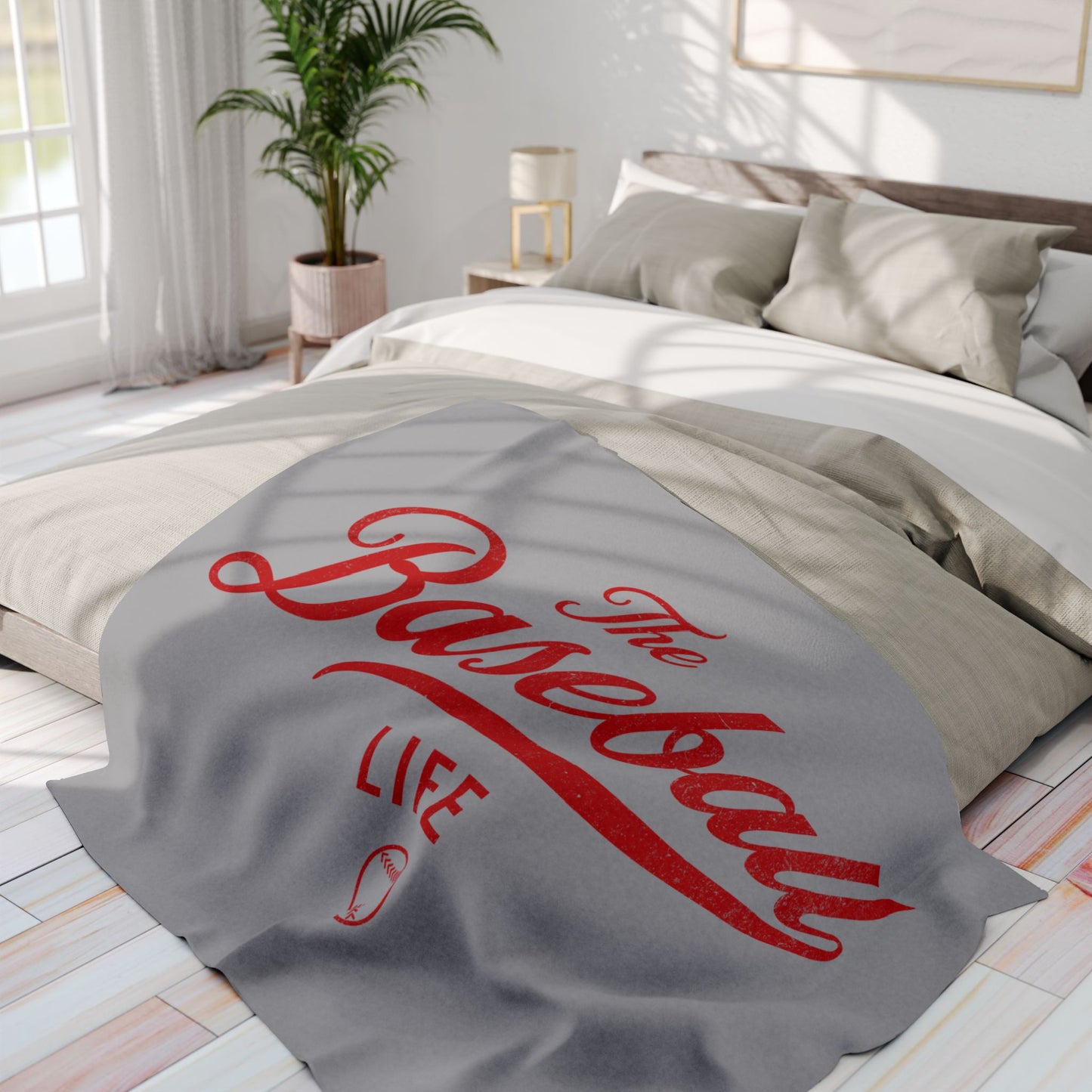 Fleece Blanket_Silver Gray w Red Print