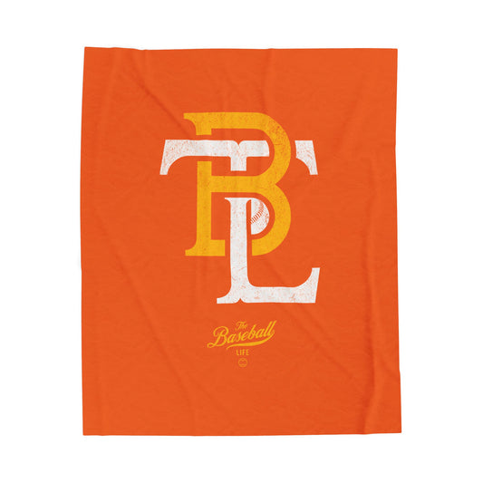 Velveteen Plush Blanket_The Baseball Life Retro Insignia_Orange