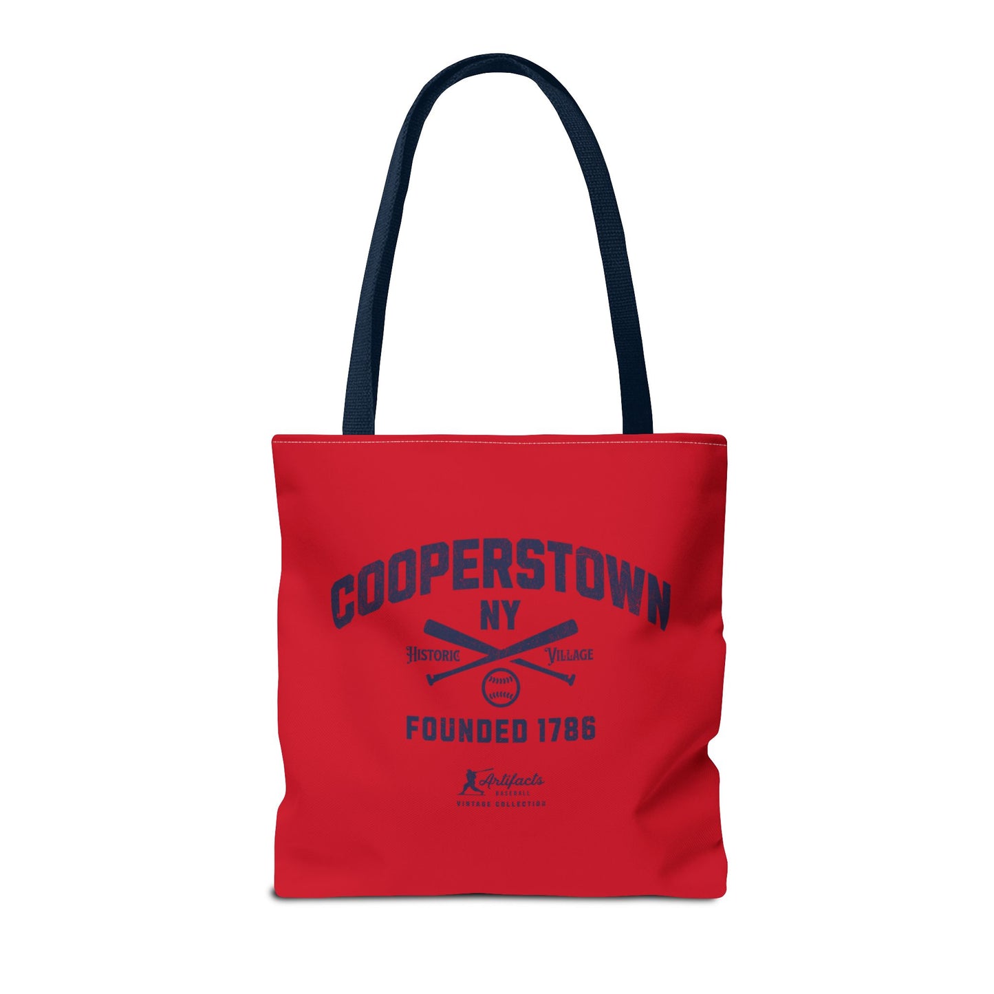 Cooperstown, NY Tote Bag_Red w Navy Print