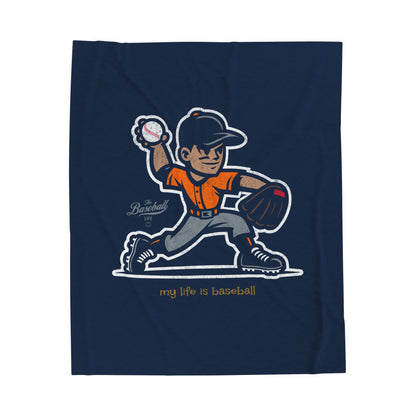 Velveteen Plush Blanket_My Life Is Baseball Orange Jersey