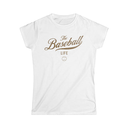The Baseball Life Classic Script Tee_Women's_Old Gold Print