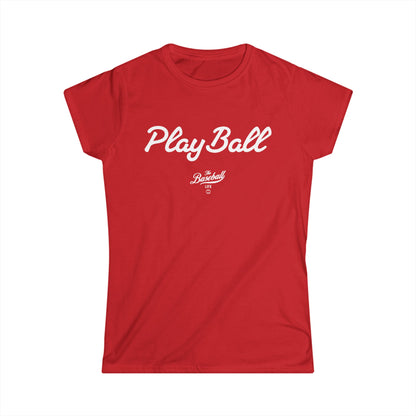 Play Ball Women's Baseball T-Shirt - White Print
