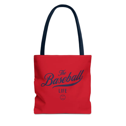 The Baseball Life Tote Bag_Red w Navy Print