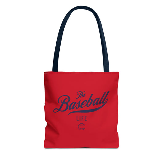 The Baseball Life Tote Bag_Red w Navy Print