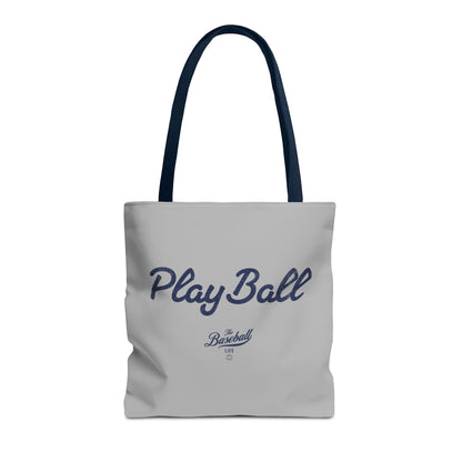 Play Ball Tote Bag_Light Gray with Navy Print