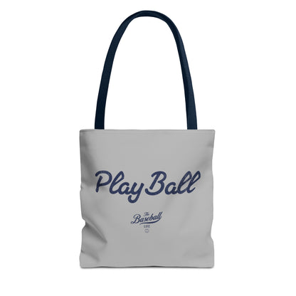 Play Ball Tote Bag_Light Gray with Navy Print