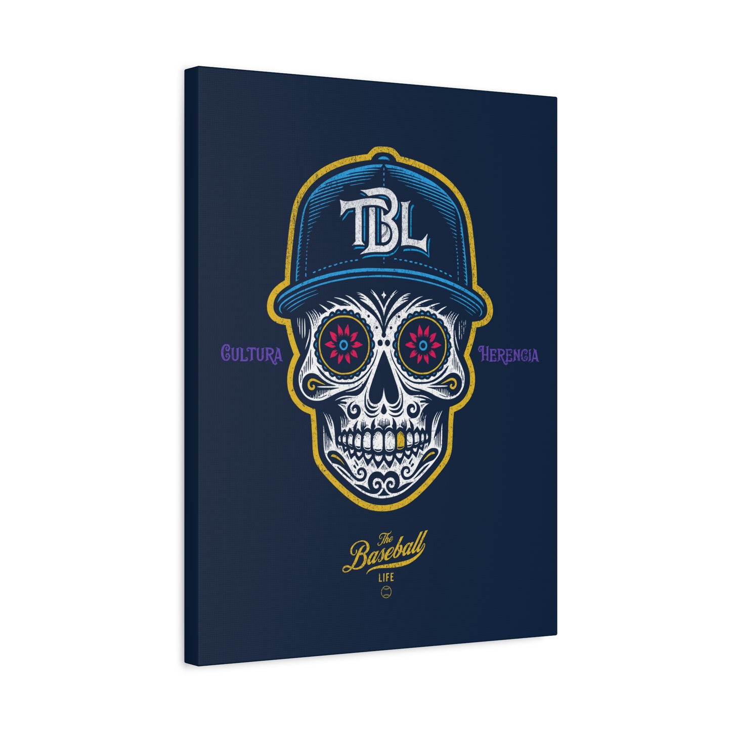 Beisbol Sugar Skull Series_Player 1 Wall Art Canvas_Navy