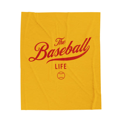 Velveteen Plush Blanket_Yellow Gold with Red Print