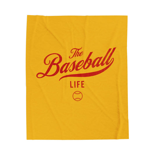 Velveteen Plush Blanket_Yellow Gold with Red Print