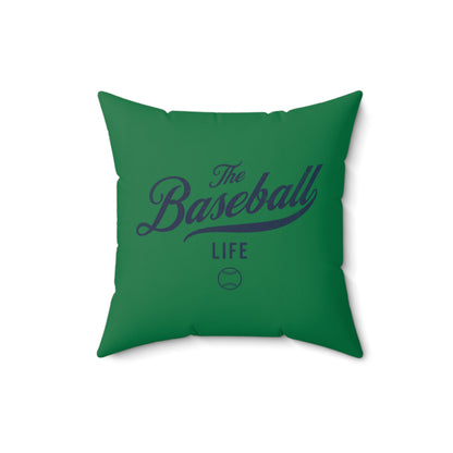 The Baseball Life Accent Pillow_Green w Navy Print