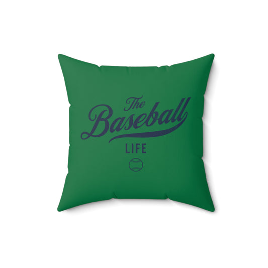 The Baseball Life Accent Pillow_Green w Navy Print