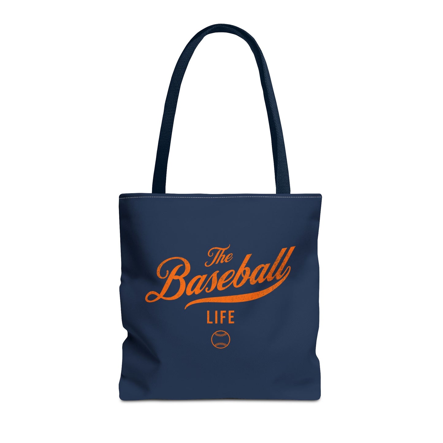 The Baseball Life Tote Bag_Navy w Orange Print