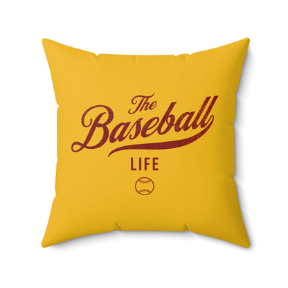 The Baseball Life Accent Pillow_Yellow Gold w Maroon Print