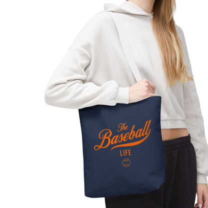 The Baseball Life Tote Bag_Navy w Orange Print