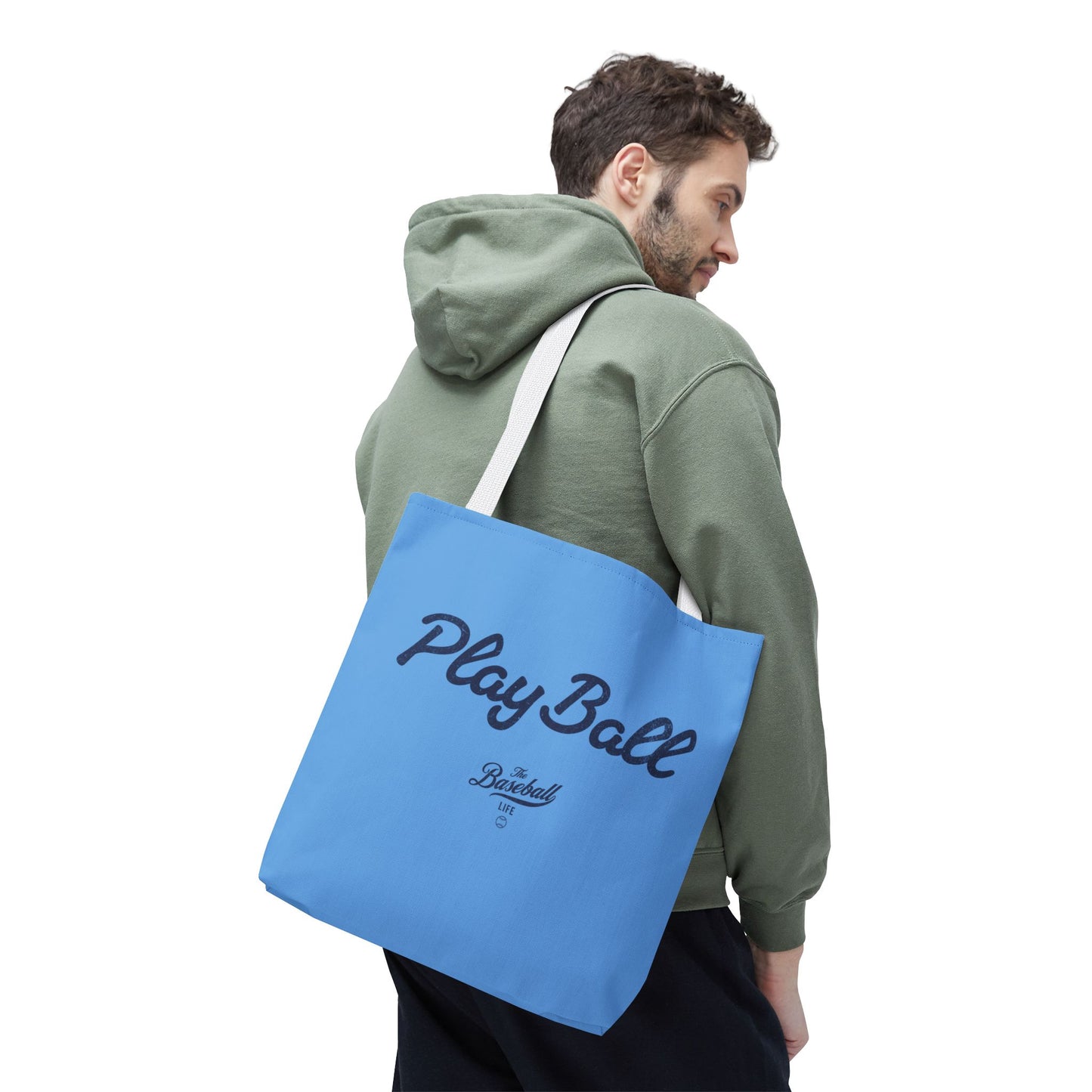 Play Ball Tote Bag_Carolina Blue with Navy Print