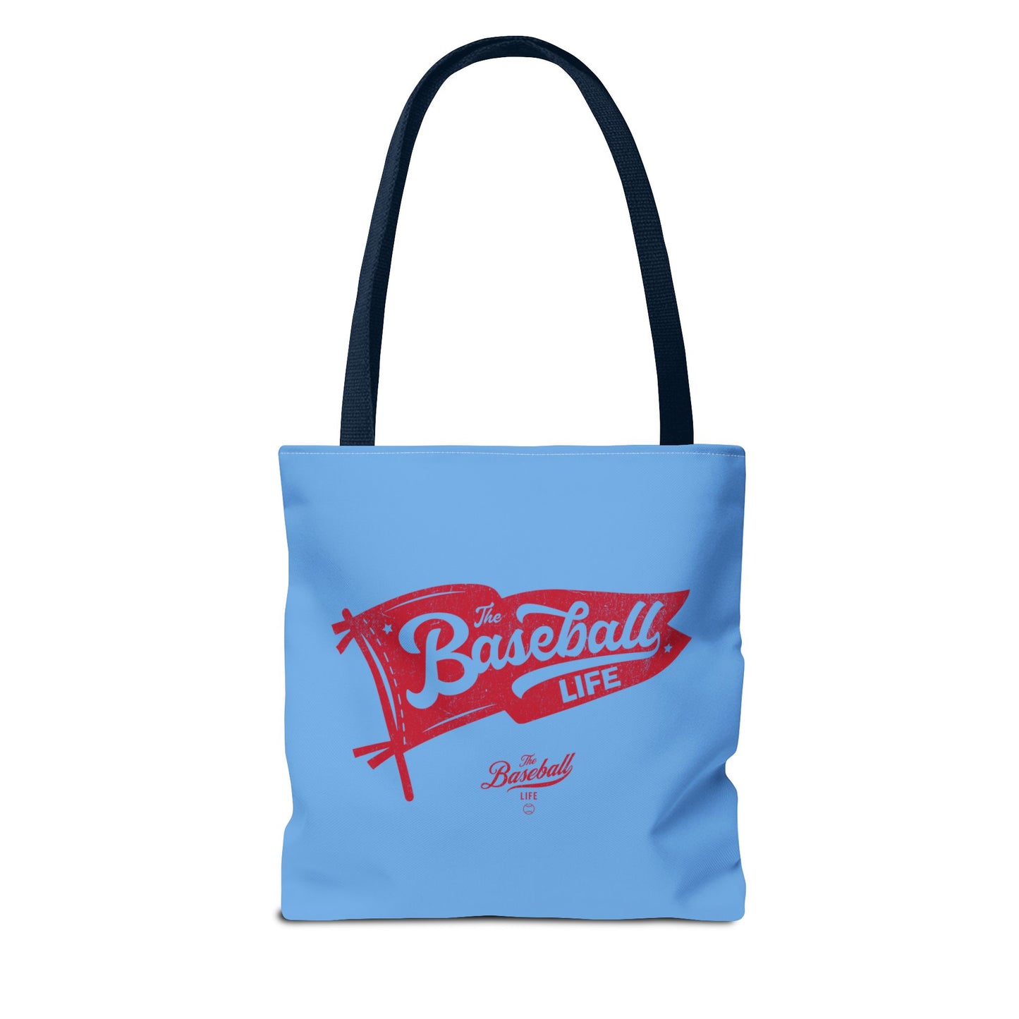 Vintage Pennant Tote Bag_Red Print on Carolina Blue