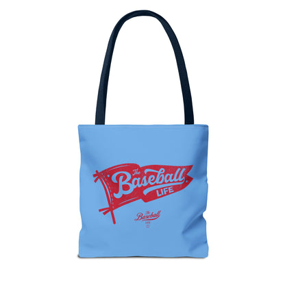 Vintage Pennant Tote Bag_Red Print on Carolina Blue