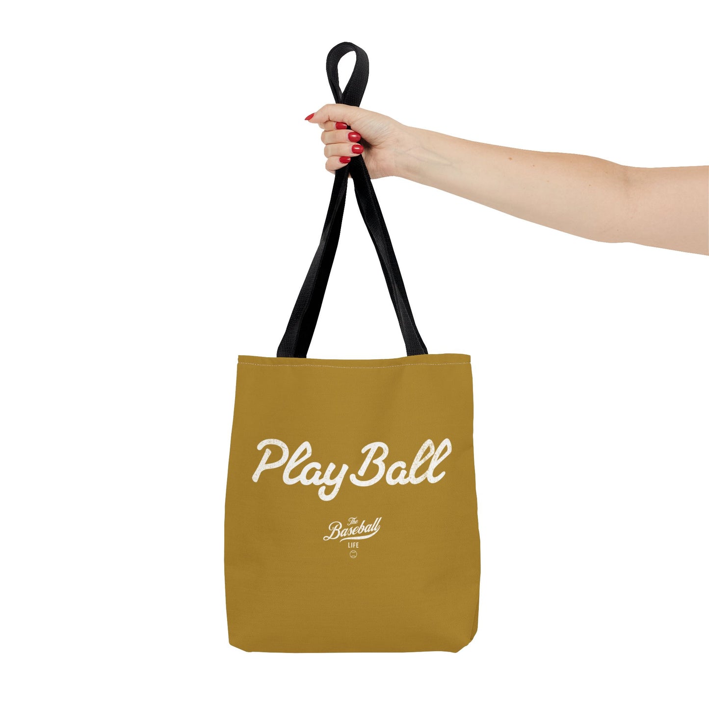 Play Ball Tote Bag_Old Gold with White Print