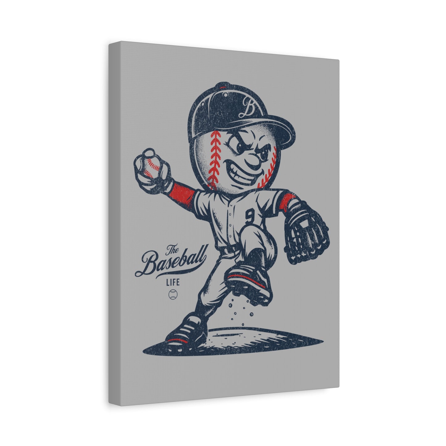 Mr. Baseball Mascot Pitching Wall Art Canvas - Vertical