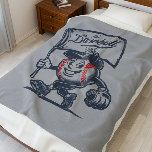 Velveteen Plush Blanket_Mr. Baseball Mascot Waving Flag
