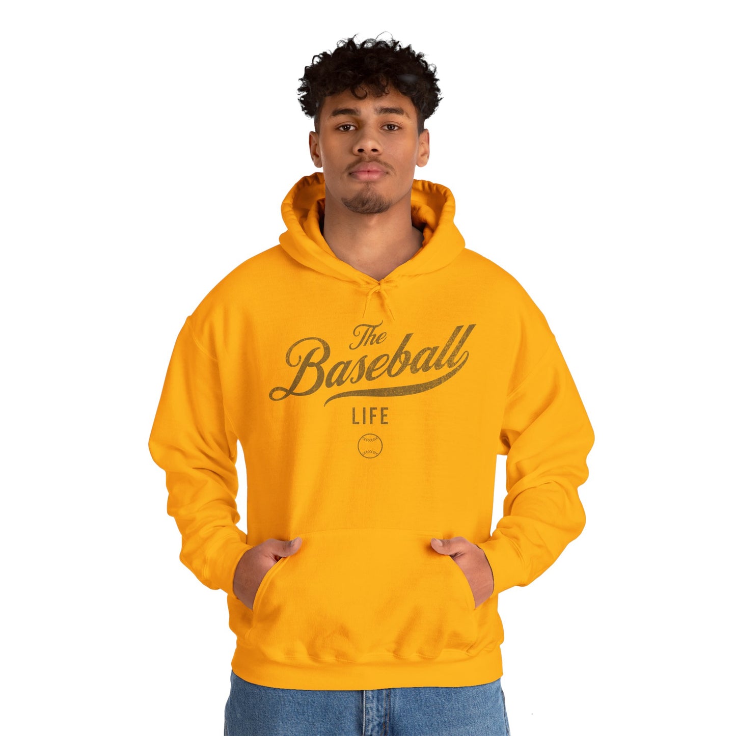 The Baseball Life Hoodie_Old Gold Print