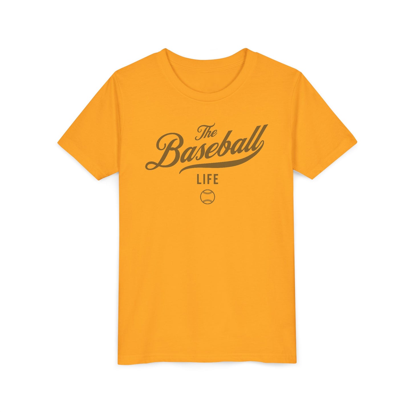 Youth The Baseball Life Classic Script T-Shirt_Old Gold Print